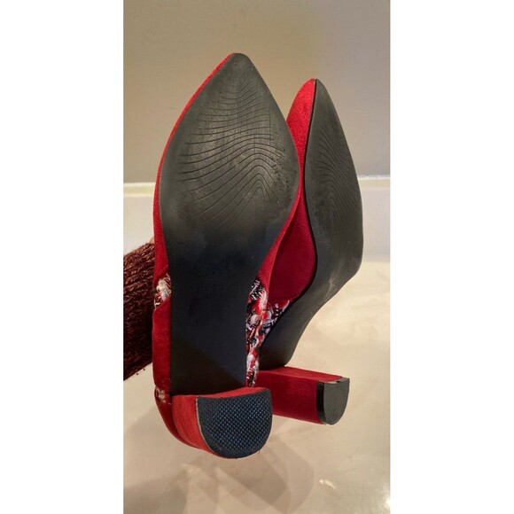 Allegra K Booties Tweed Plaid Faux Suede Ankle Boots Burgundy Sz 7 Chunky Heel - Picture 9 of 12